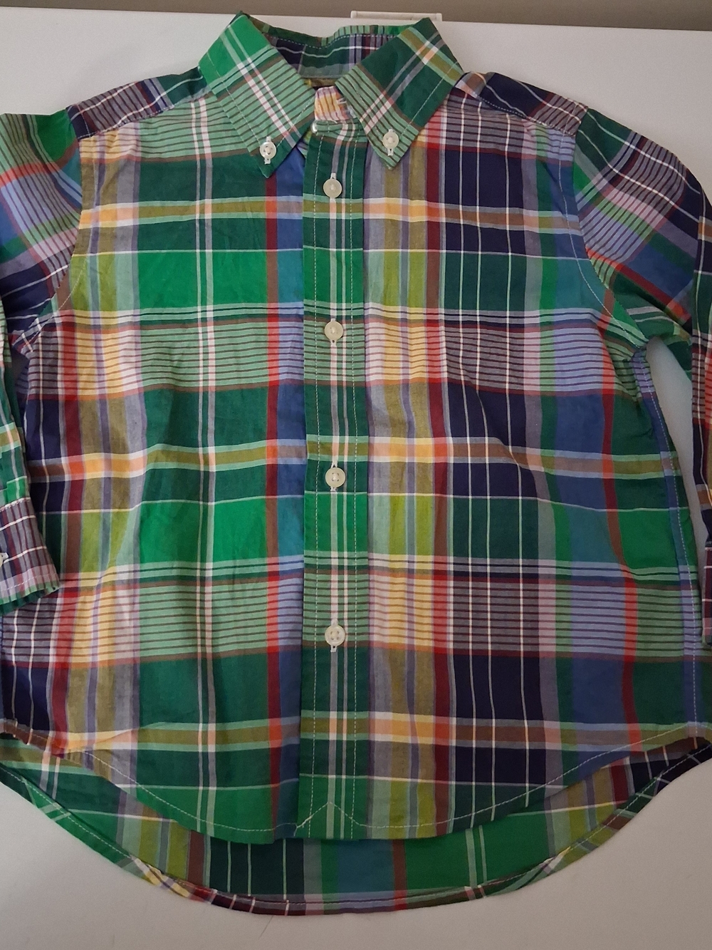 Polo Ralph Lauren Toddler Boys Plaid Button Down Shirt Green Multi Color 2T